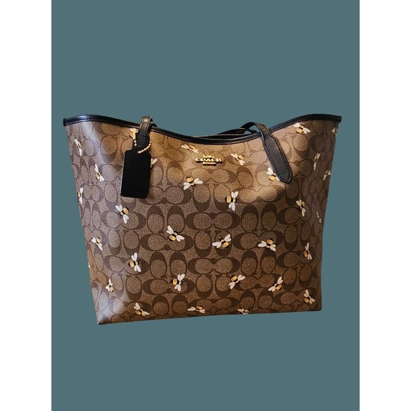 Coach City Tote Signature Canvas Bee Print Double Handle Shoulder Bag - Picture 7 of 16